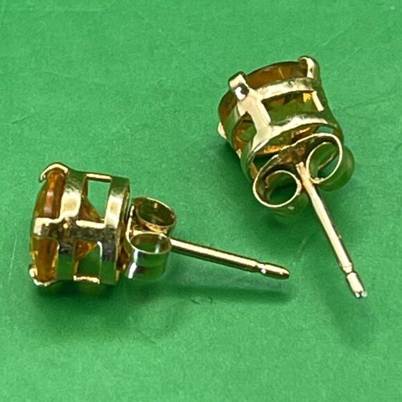 Estate 14K Gold Citrine Orange Stud Earrings Mexico Hallmarked Fine Jewelry VTG - Picture 8 of 10